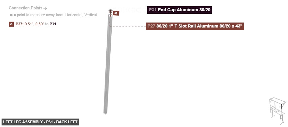 Left Leg Assembly - Part End Cap Aluminum 80/20 - back_left