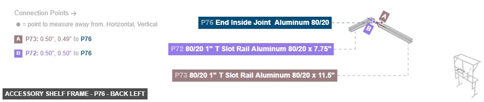 Accessory Shelf Frame - Part End Inside Joint  Aluminum 80/20 - back_left