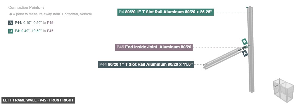 Left Frame Wall - Part End Inside Joint  Aluminum 80/20 - front_right