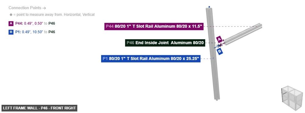 Left Frame Wall - Part End Inside Joint  Aluminum 80/20 - front_right