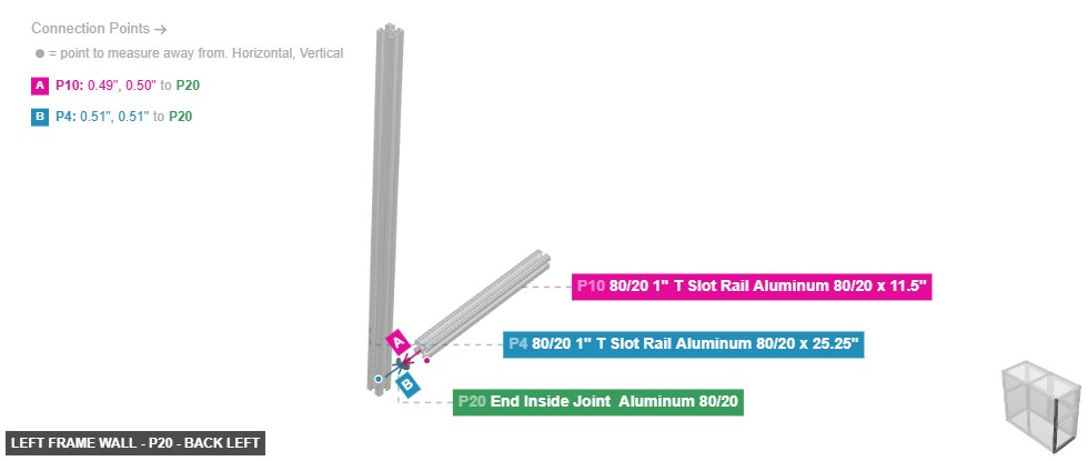Left Frame Wall - Part End Inside Joint  Aluminum 80/20 - back_left