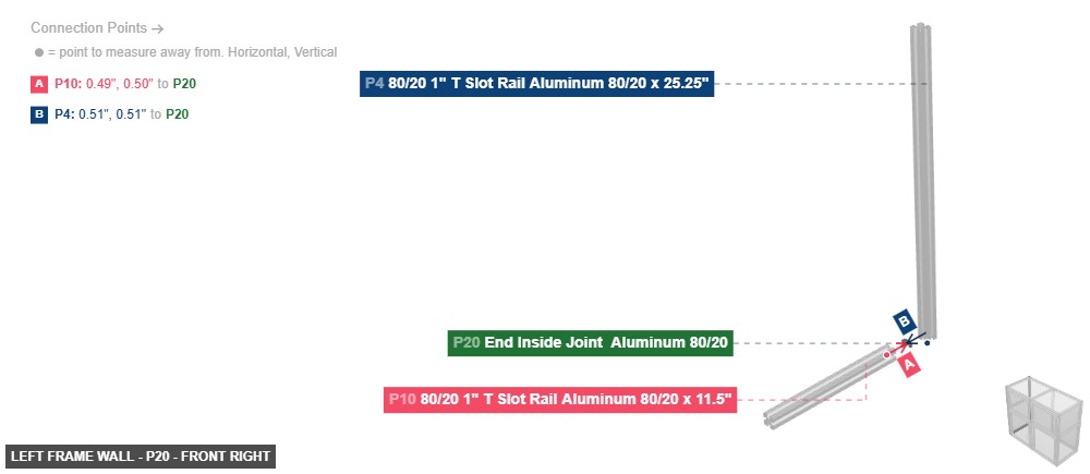 Left Frame Wall - Part End Inside Joint  Aluminum 80/20 - front_right