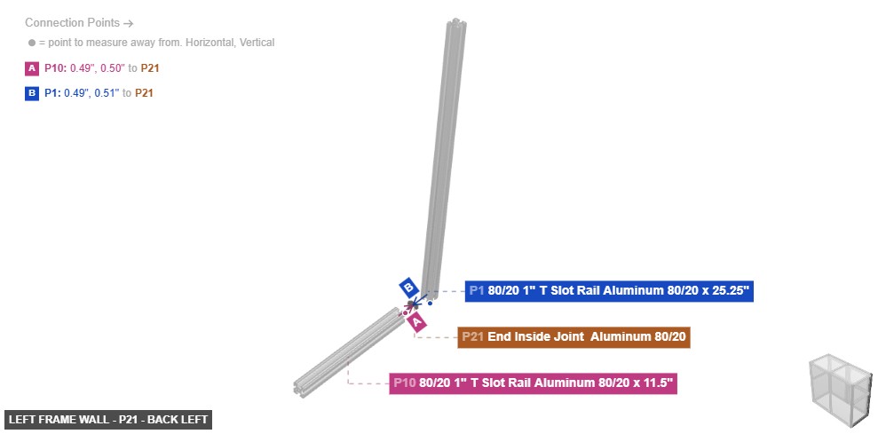 Left Frame Wall - Part End Inside Joint  Aluminum 80/20 - back_left