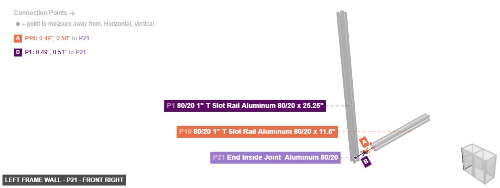 Left Frame Wall - Part End Inside Joint  Aluminum 80/20 - front_right