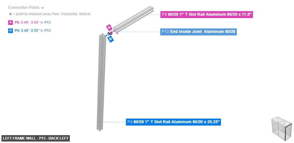 Left Frame Wall - Part End Inside Joint  Aluminum 80/20 - back_left