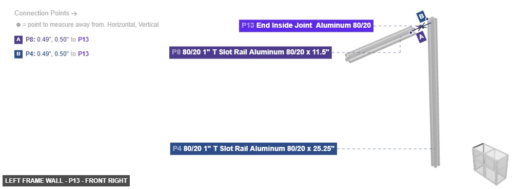 Left Frame Wall - Part End Inside Joint  Aluminum 80/20 - front_right