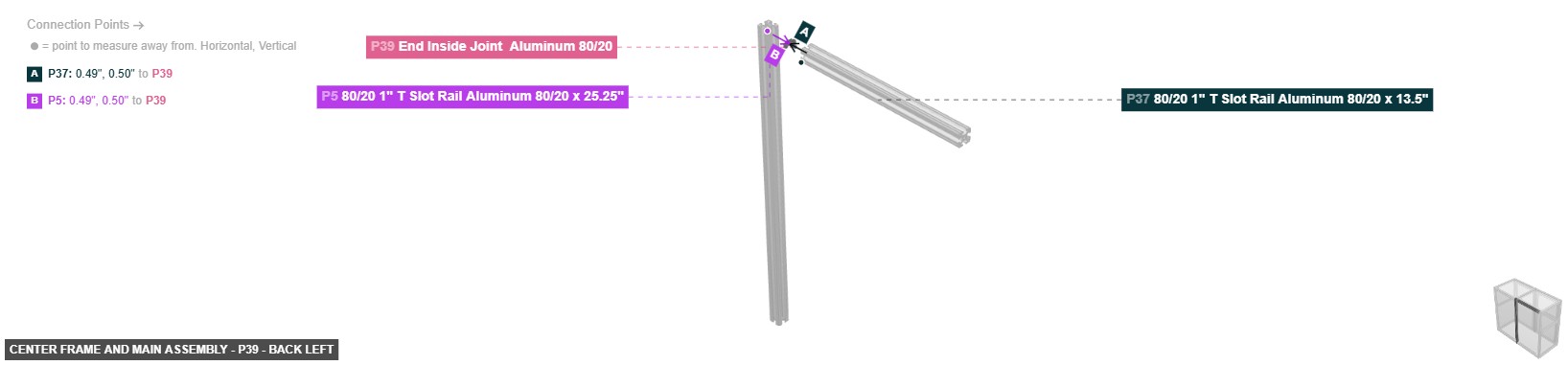 Center Frame and Main Assembly - Part End Inside Joint  Aluminum 80/20 - back_left