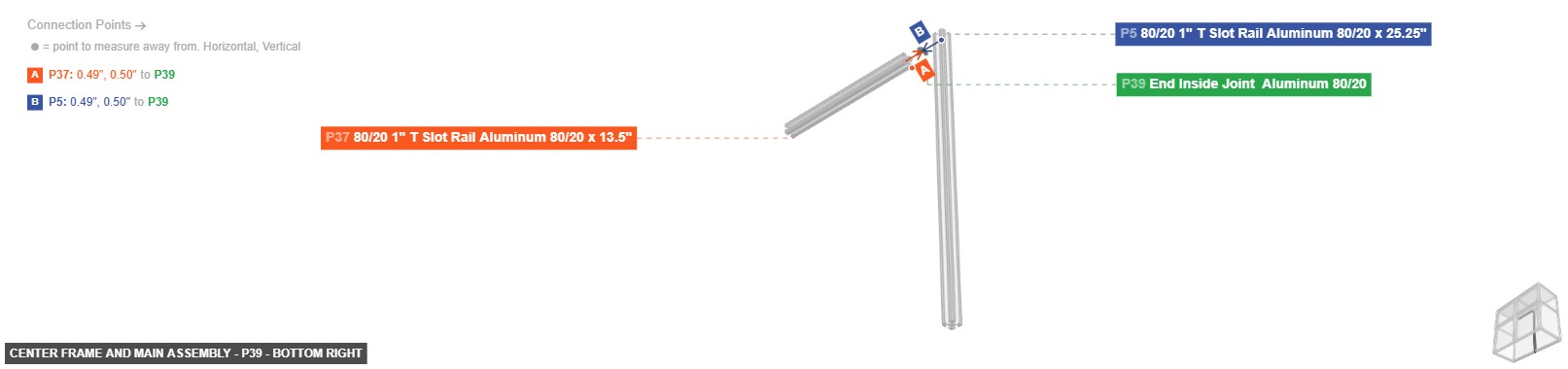 Center Frame and Main Assembly - Part End Inside Joint  Aluminum 80/20 - bottom_right