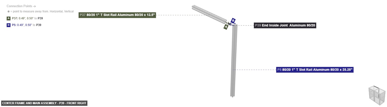 Center Frame and Main Assembly - Part End Inside Joint  Aluminum 80/20 - front_right