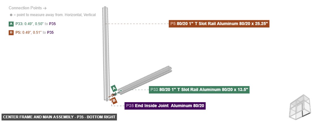 Center Frame and Main Assembly - Part End Inside Joint  Aluminum 80/20 - bottom_right
