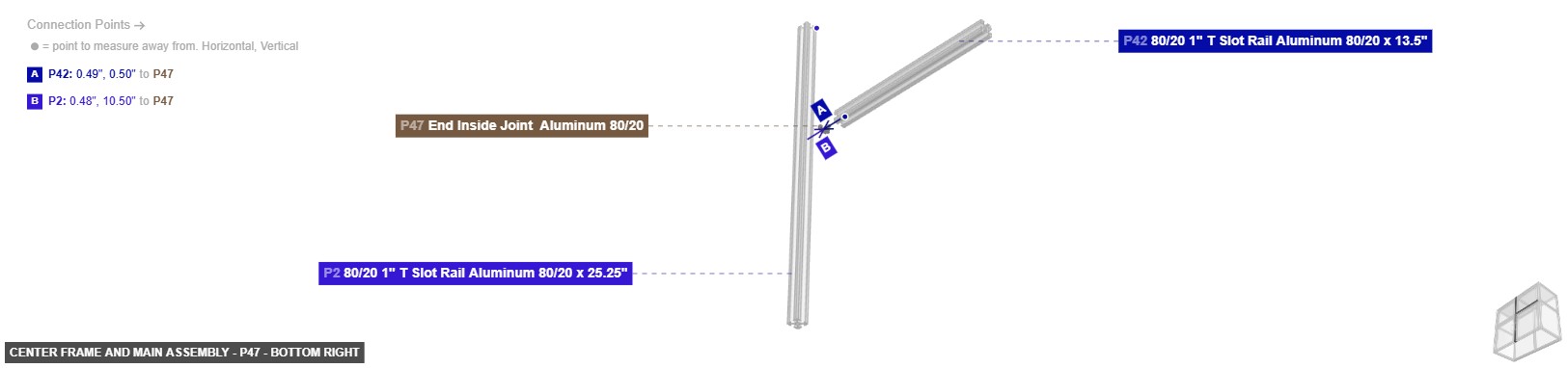Center Frame and Main Assembly - Part End Inside Joint  Aluminum 80/20 - bottom_right