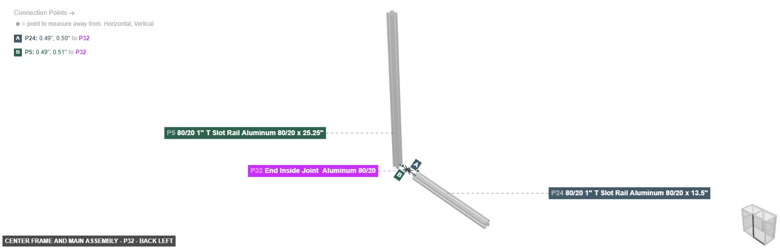 Center Frame and Main Assembly - Part End Inside Joint  Aluminum 80/20 - back_left