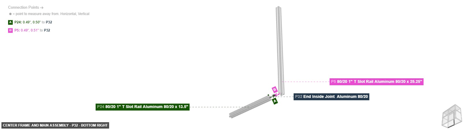 Center Frame and Main Assembly - Part End Inside Joint  Aluminum 80/20 - bottom_right