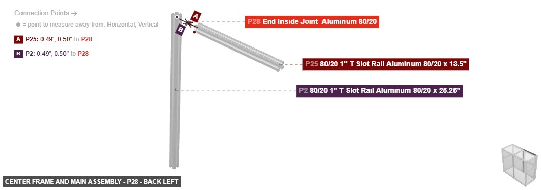 Center Frame and Main Assembly - Part End Inside Joint  Aluminum 80/20 - back_left