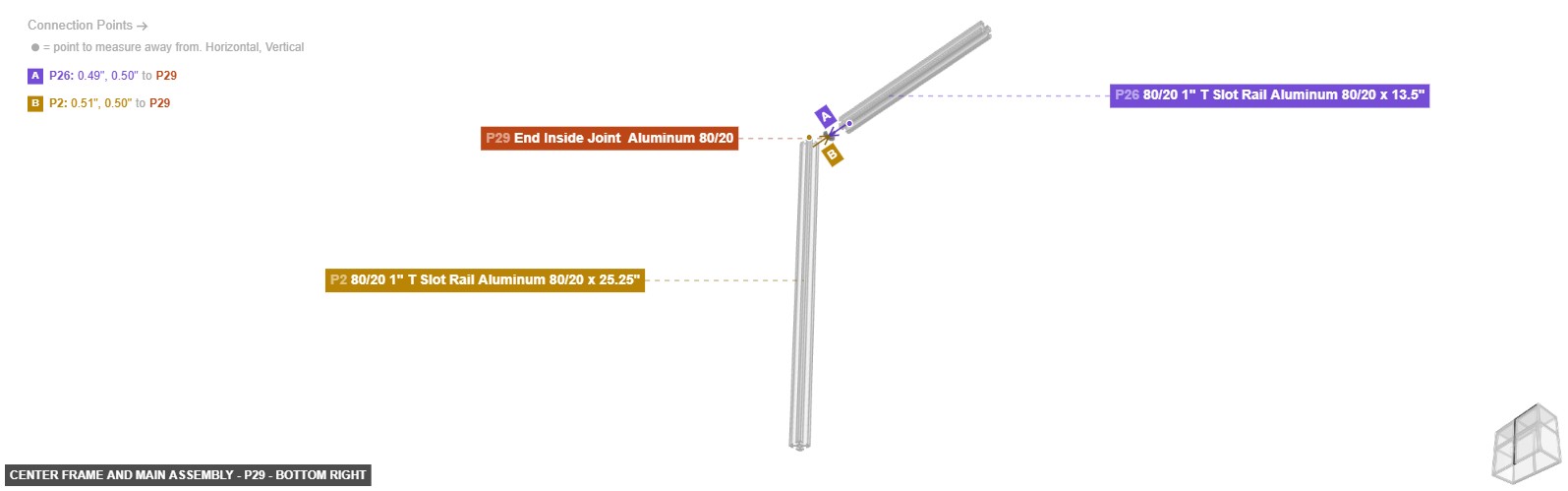 Center Frame and Main Assembly - Part End Inside Joint  Aluminum 80/20 - bottom_right