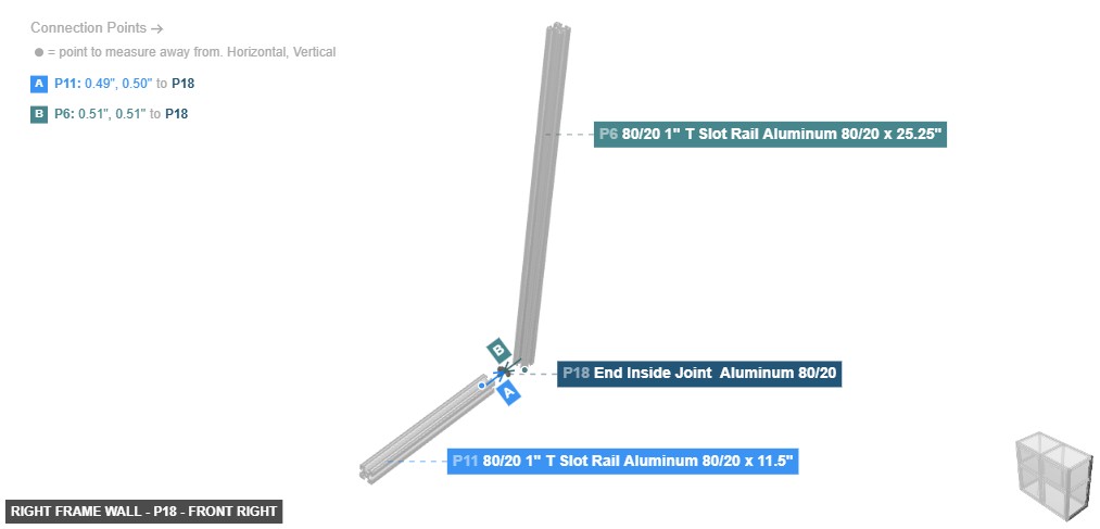 Right Frame Wall - Part End Inside Joint  Aluminum 80/20 - front_right