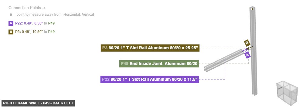 Right Frame Wall - Part End Inside Joint  Aluminum 80/20 - back_left