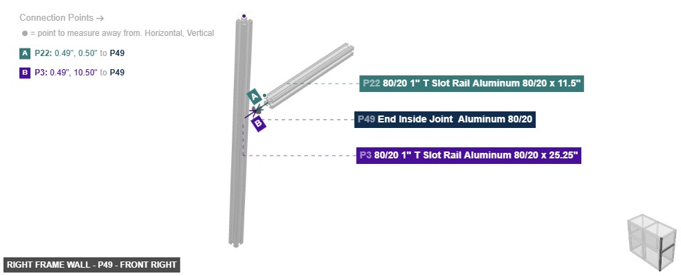 Right Frame Wall - Part End Inside Joint  Aluminum 80/20 - front_right