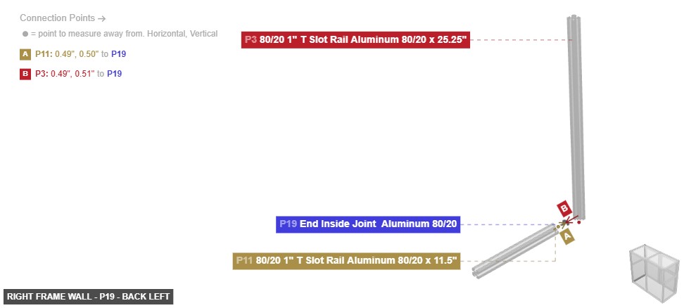 Right Frame Wall - Part End Inside Joint  Aluminum 80/20 - back_left