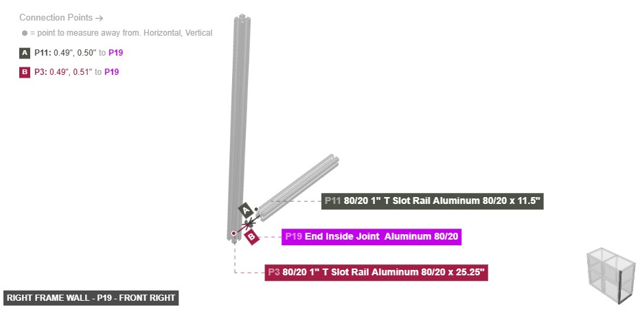 Right Frame Wall - Part End Inside Joint  Aluminum 80/20 - front_right