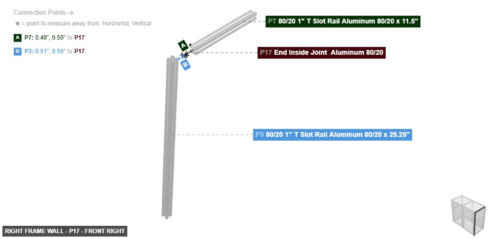Right Frame Wall - Part End Inside Joint  Aluminum 80/20 - front_right