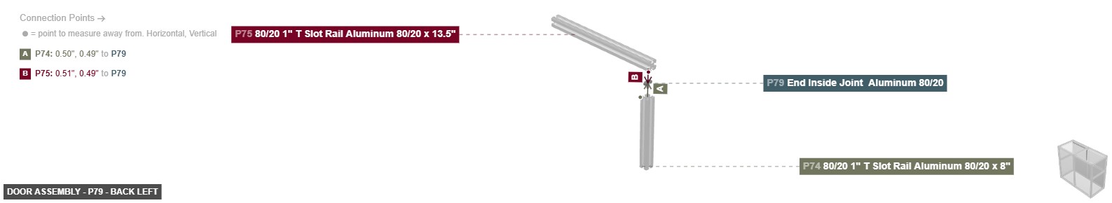 Door Assembly - Part End Inside Joint  Aluminum 80/20 - back_left