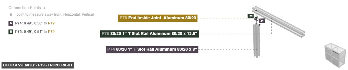 Door Assembly - Part End Inside Joint  Aluminum 80/20 - front_right