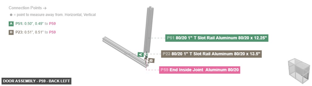 Door Assembly - Part End Inside Joint  Aluminum 80/20 - back_left