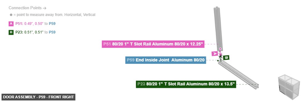 Door Assembly - Part End Inside Joint  Aluminum 80/20 - front_right
