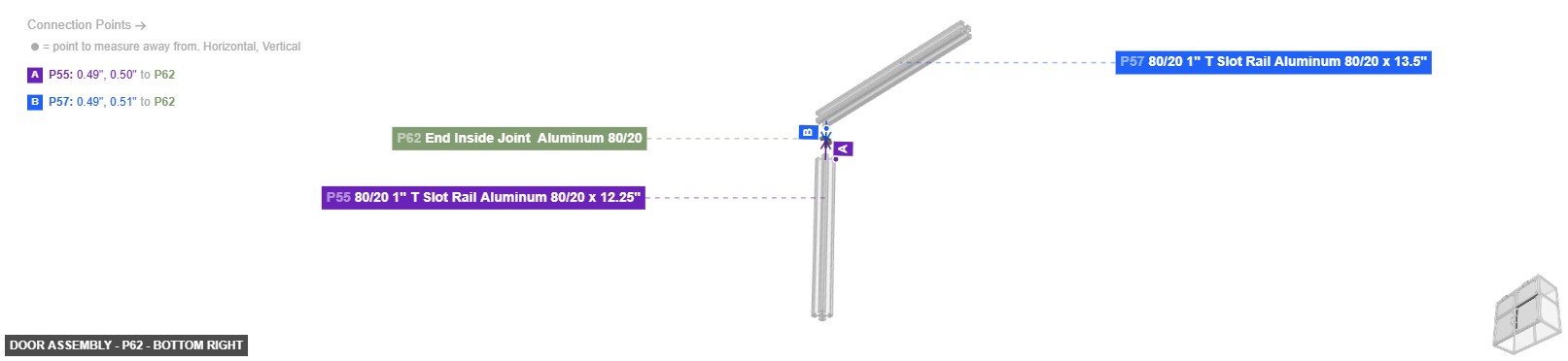 Door Assembly - Part End Inside Joint  Aluminum 80/20 - bottom_right