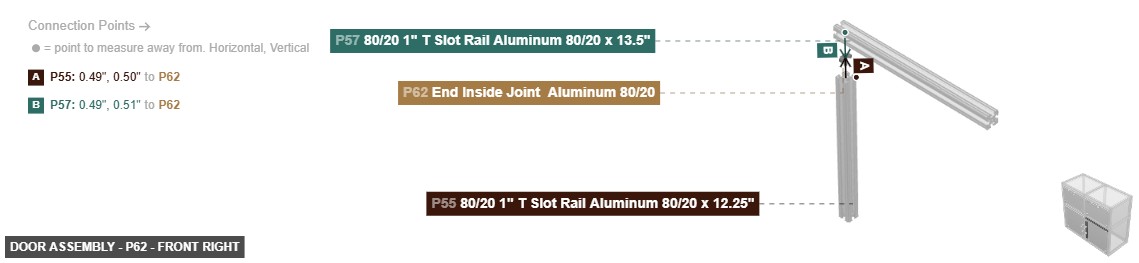 Door Assembly - Part End Inside Joint  Aluminum 80/20 - front_right