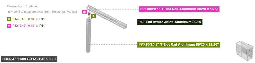 Door Assembly - Part End Inside Joint  Aluminum 80/20 - back_left