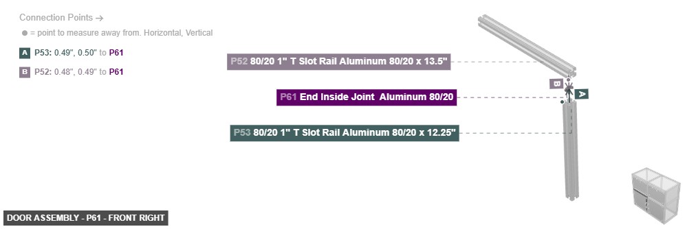 Door Assembly - Part End Inside Joint  Aluminum 80/20 - front_right