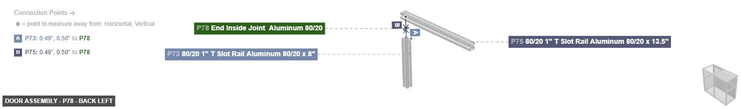 Door Assembly - Part End Inside Joint  Aluminum 80/20 - back_left