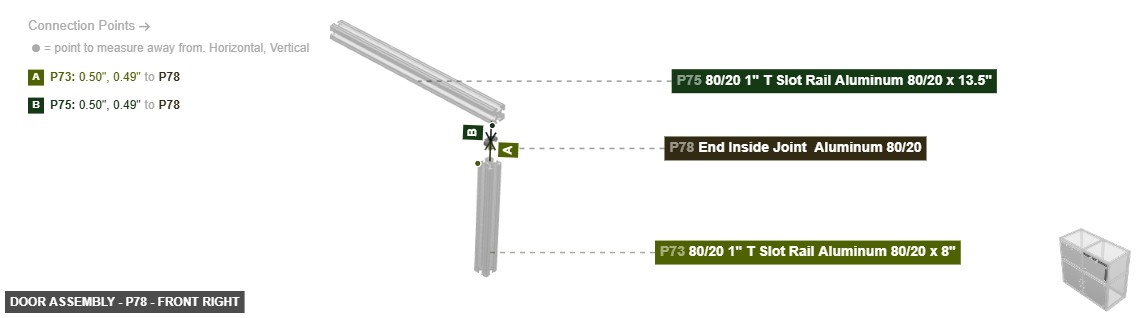 Door Assembly - Part End Inside Joint  Aluminum 80/20 - front_right