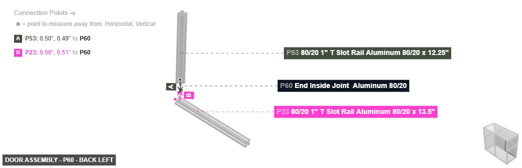 Door Assembly - Part End Inside Joint  Aluminum 80/20 - back_left