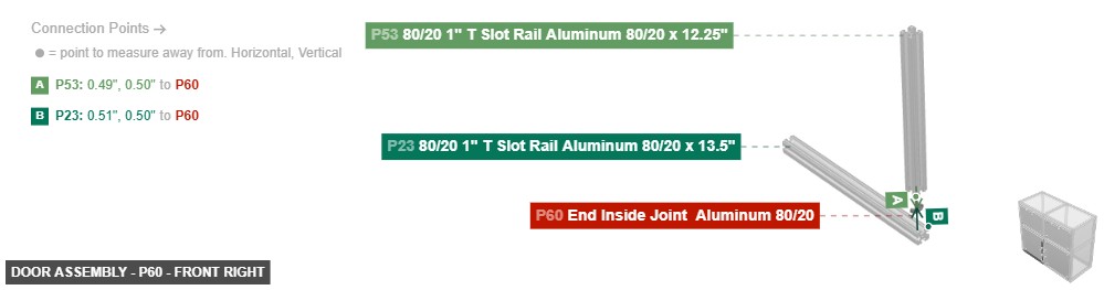 Door Assembly - Part End Inside Joint  Aluminum 80/20 - front_right