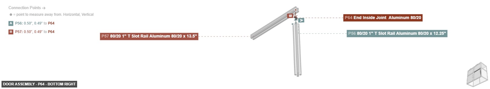 Door Assembly - Part End Inside Joint  Aluminum 80/20 - bottom_right