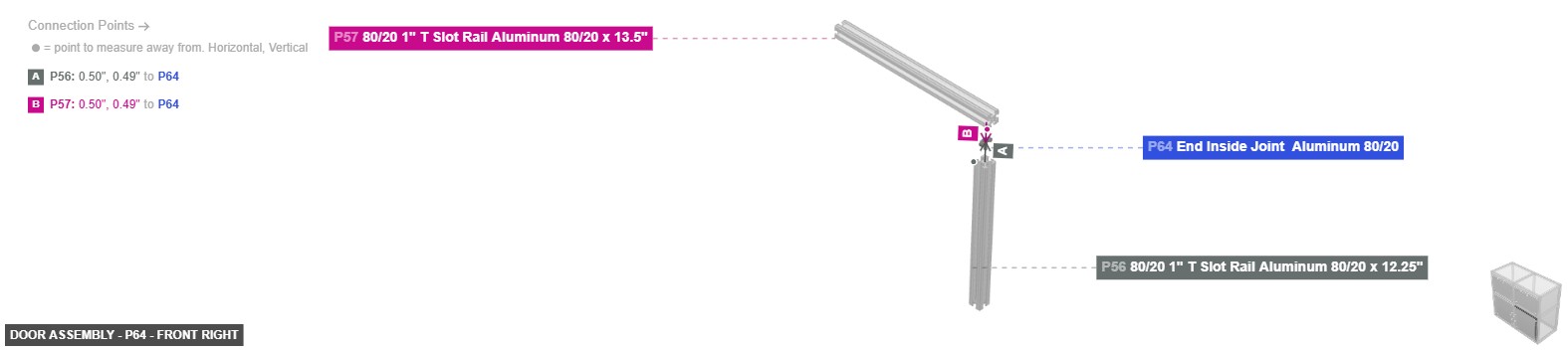 Door Assembly - Part End Inside Joint  Aluminum 80/20 - front_right