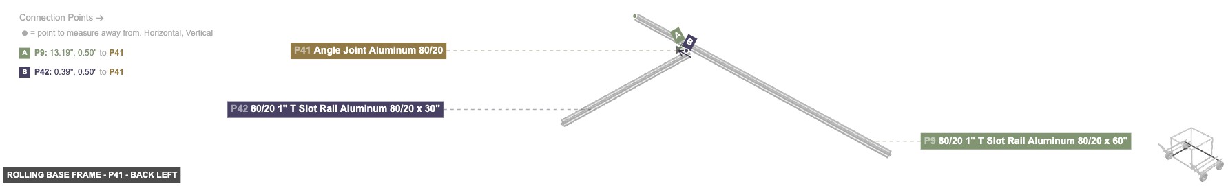 Rolling Base Frame - Part Angle Joint Aluminum 80/20 - back_left