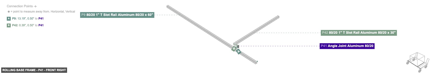Rolling Base Frame - Part Angle Joint Aluminum 80/20 - front_right