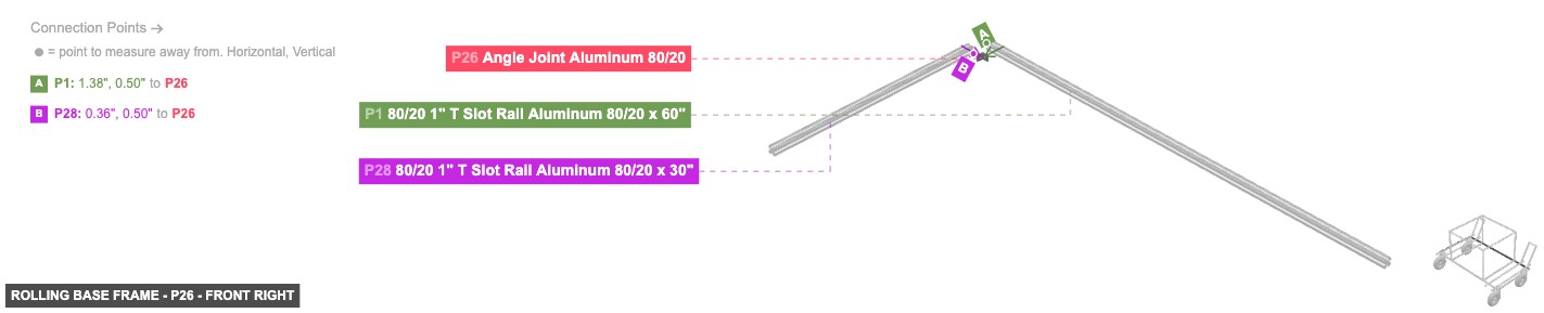 Rolling Base Frame - Part Angle Joint Aluminum 80/20 - front_right