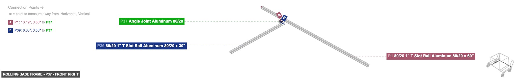 Rolling Base Frame - Part Angle Joint Aluminum 80/20 - front_right