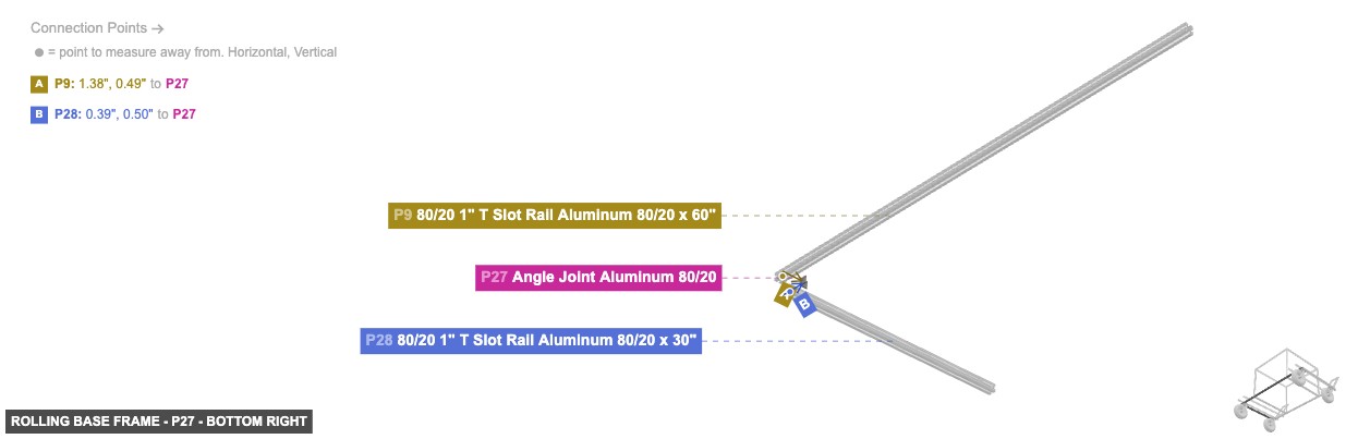 Rolling Base Frame - Part Angle Joint Aluminum 80/20 - bottom_right