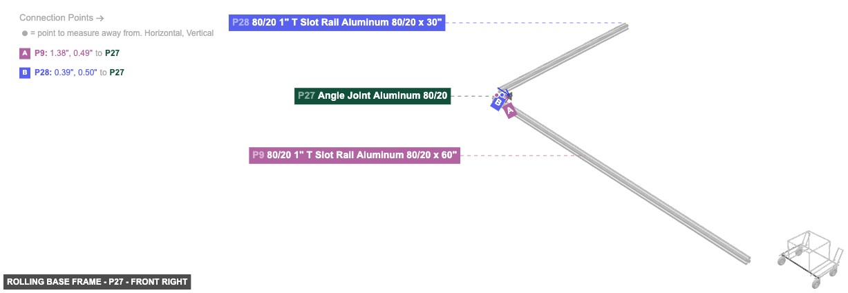 Rolling Base Frame - Part Angle Joint Aluminum 80/20 - front_right