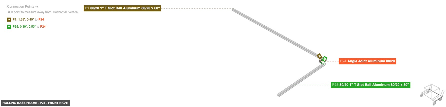 Rolling Base Frame - Part Angle Joint Aluminum 80/20 - front_right