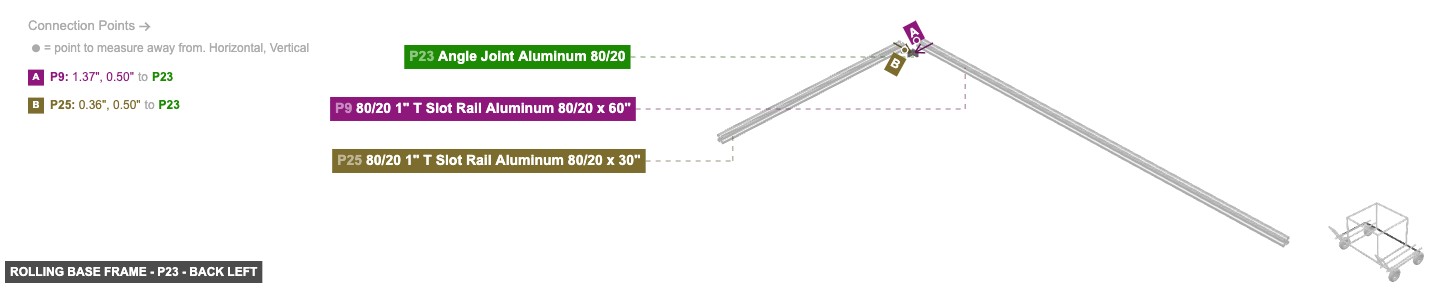 Rolling Base Frame - Part Angle Joint Aluminum 80/20 - back_left