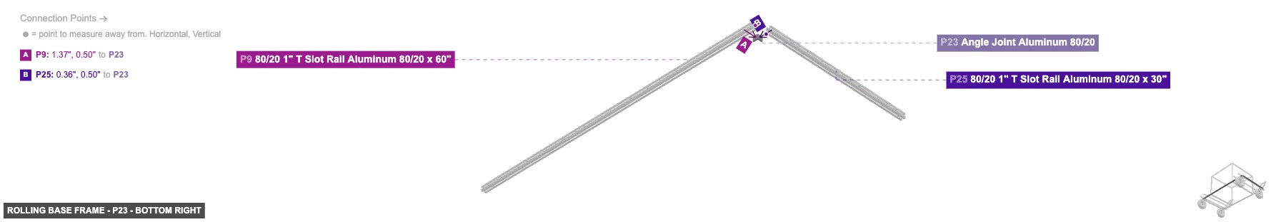 Rolling Base Frame - Part Angle Joint Aluminum 80/20 - bottom_right