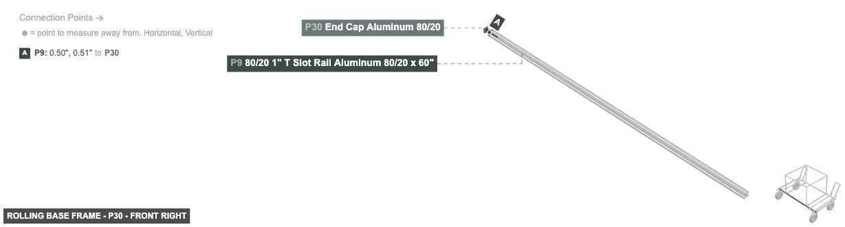 Rolling Base Frame - Part End Cap Aluminum 80/20 - front_right