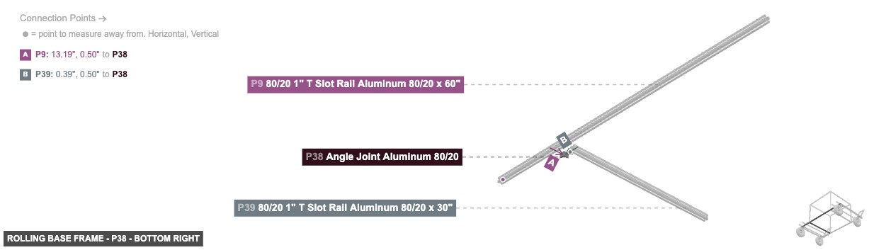 Rolling Base Frame - Part Angle Joint Aluminum 80/20 - bottom_right